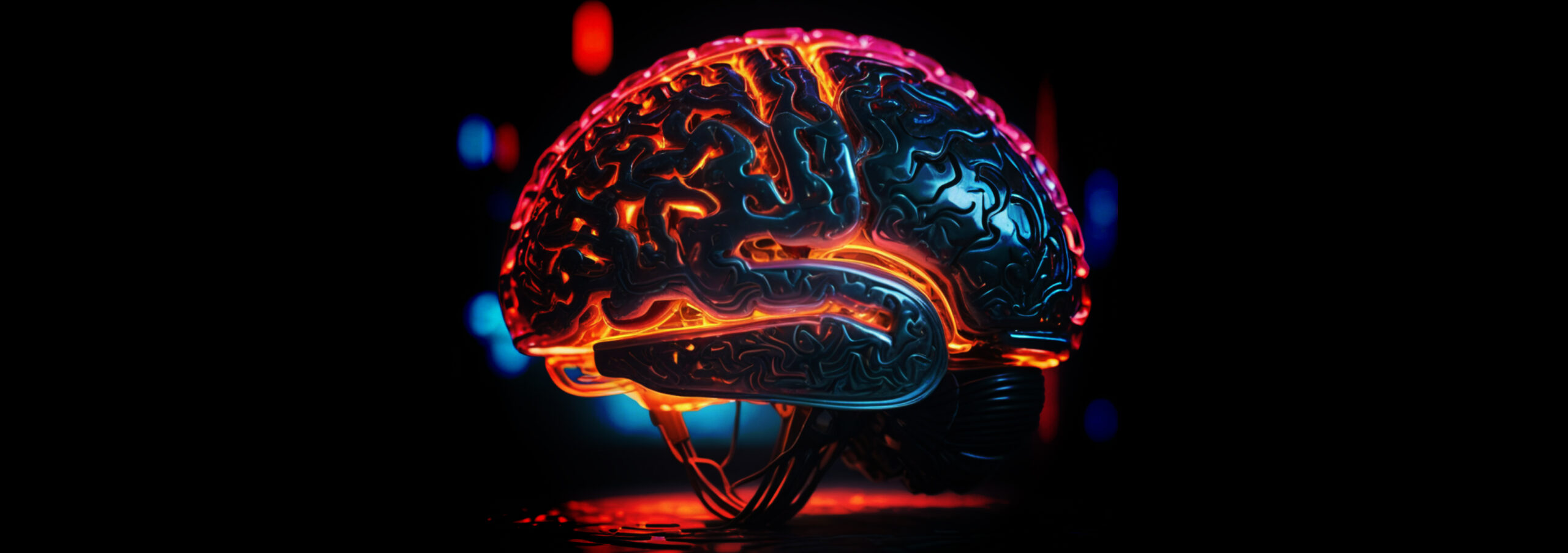 dark metallic brain with wires on the bottom