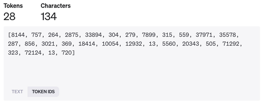AI assigning Numbers to tokens of a AI prompt