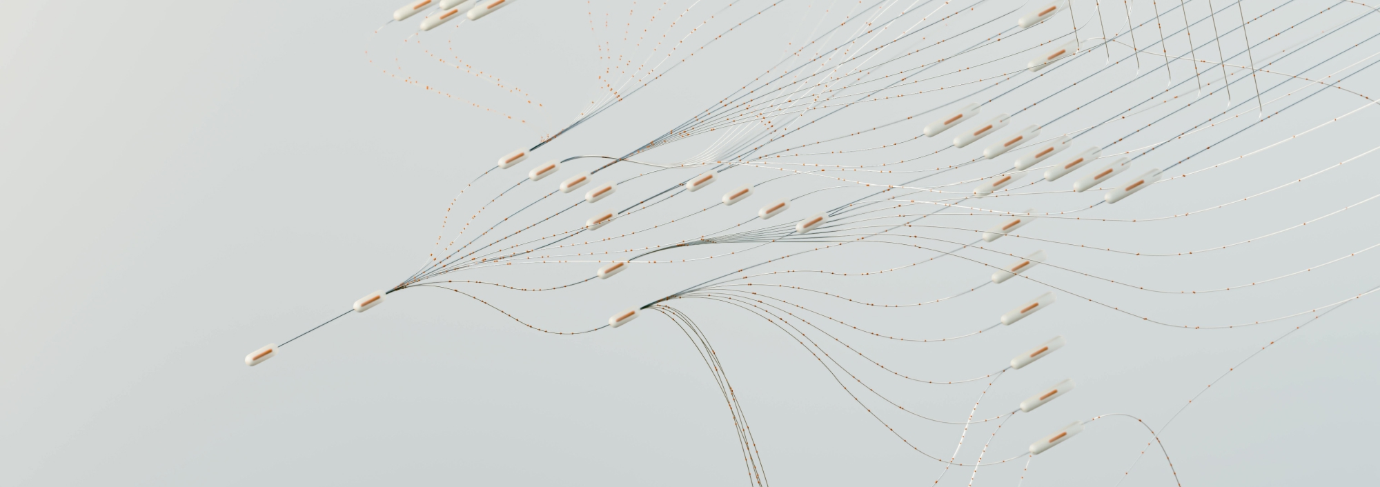 small nodes showing a network tree of decision paths for AI