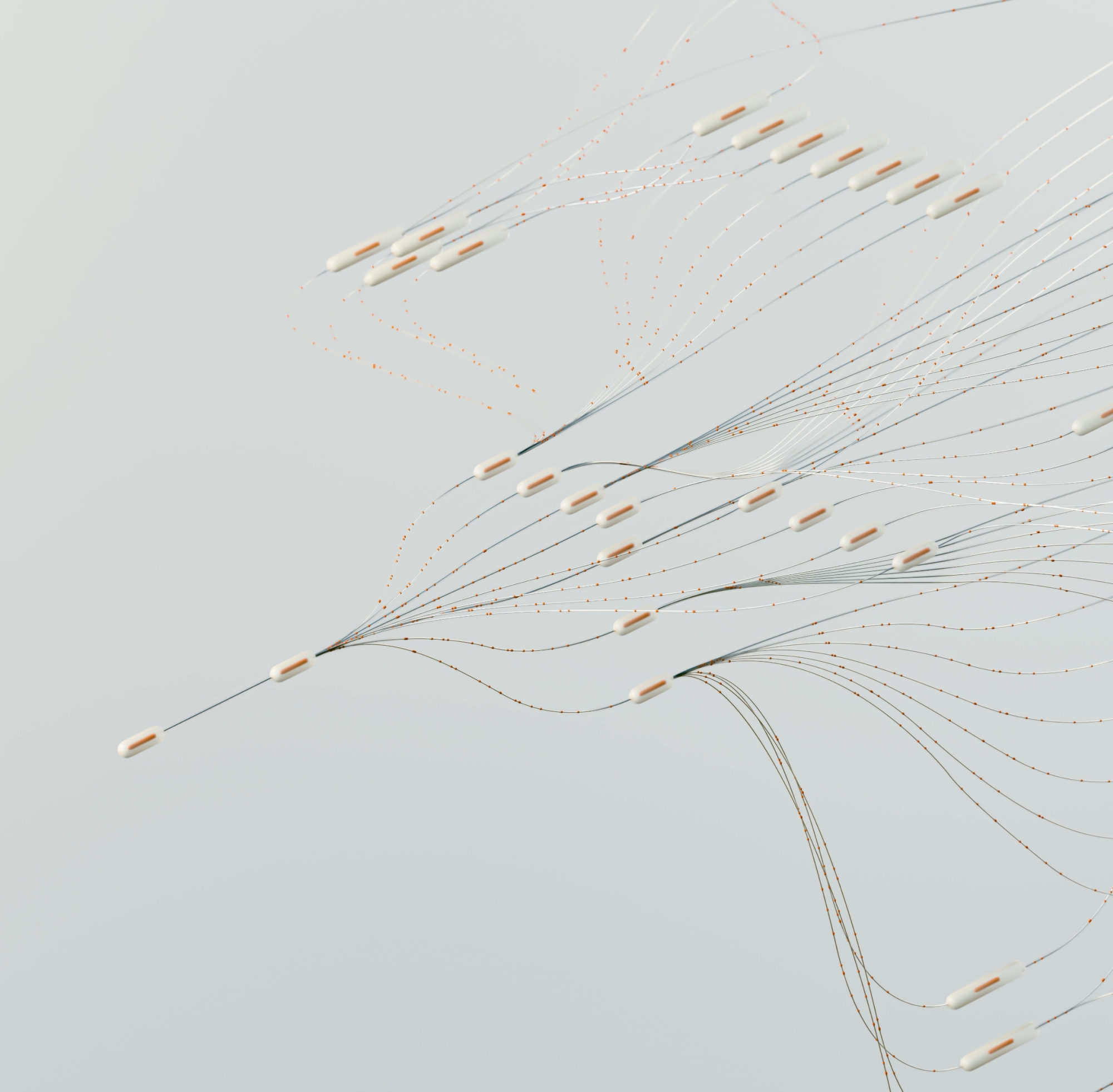 small nodes showing a network tree of decision paths for AI