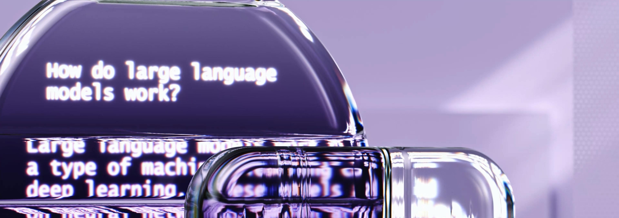 Large Language model text and code under glass